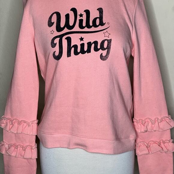 REBECCA MINKOFF NWOT PEACHY WILD THING MESSAGE SWEATSHIRT RUFFLES on ARMS SWEET - Picture 4 of 6